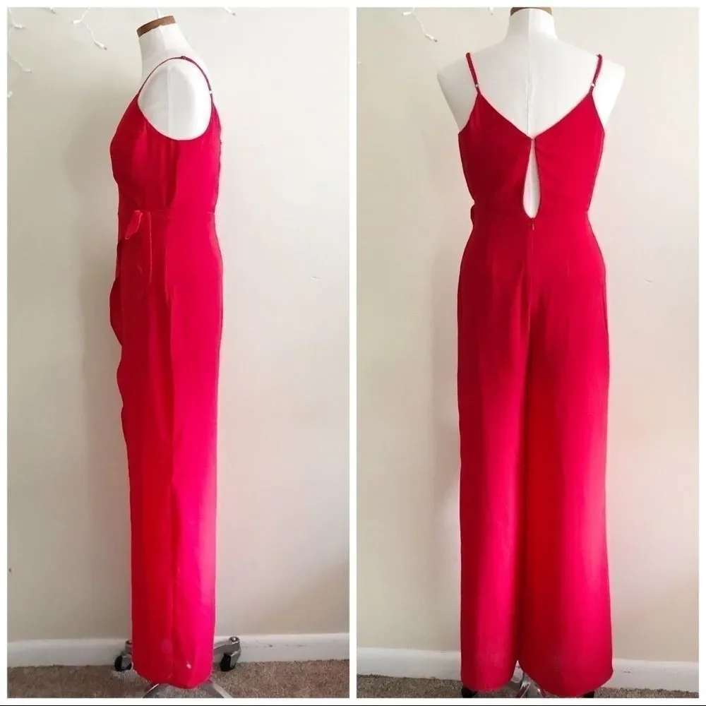 Leith Red Flowy Split hem wrap tank jumpsuit - Picture 5 of 8